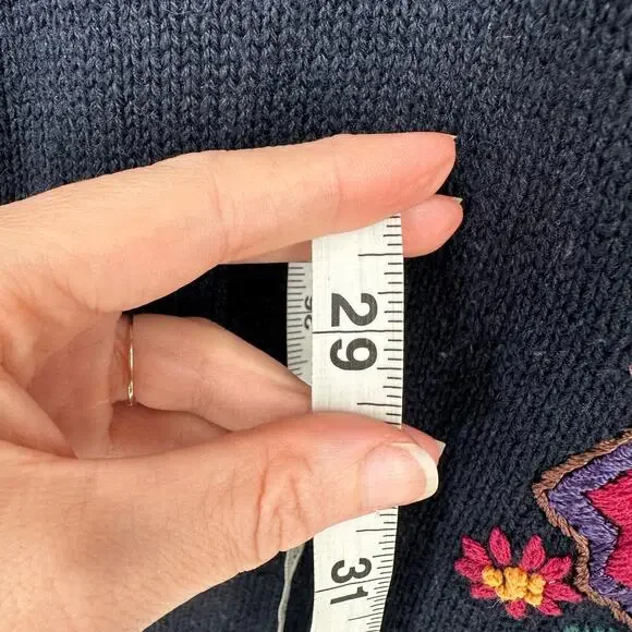 90s Vintage Sweater Vest Womens XL Navy Blue Floral Cottage Cabin Embroidered - Picture 6 of 7